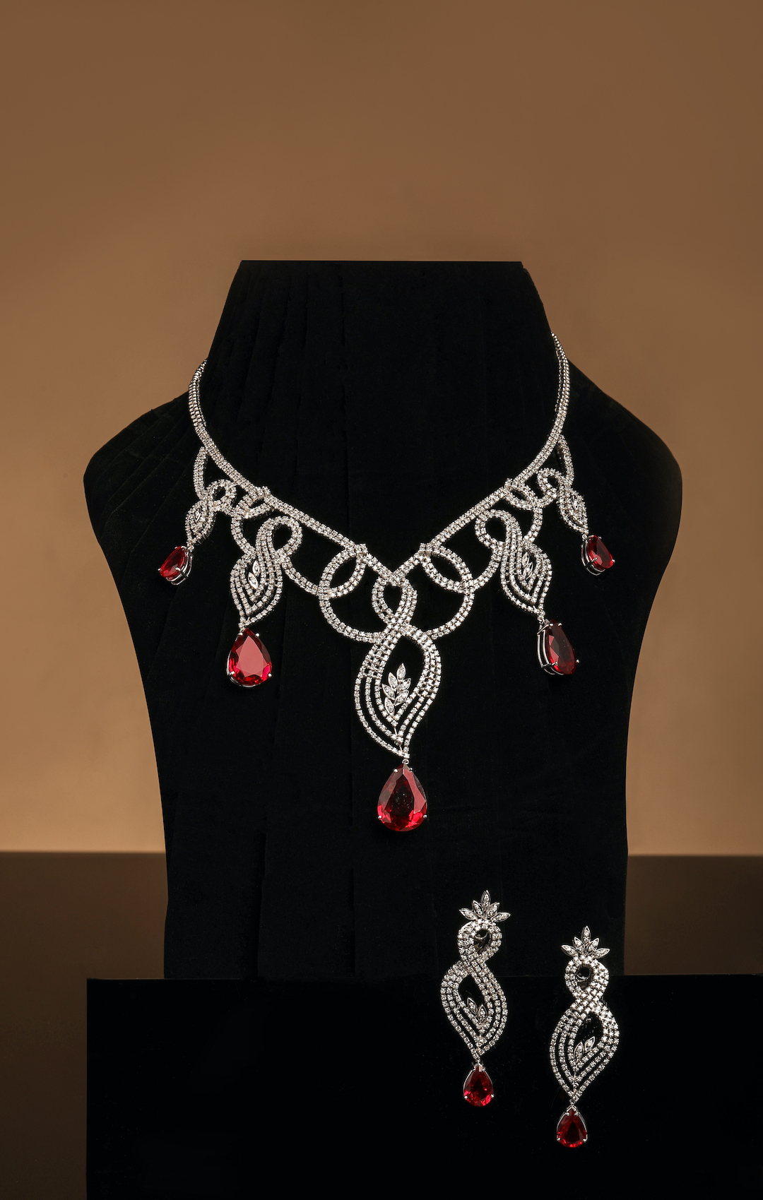 Swirl ruby and diamond necklace set