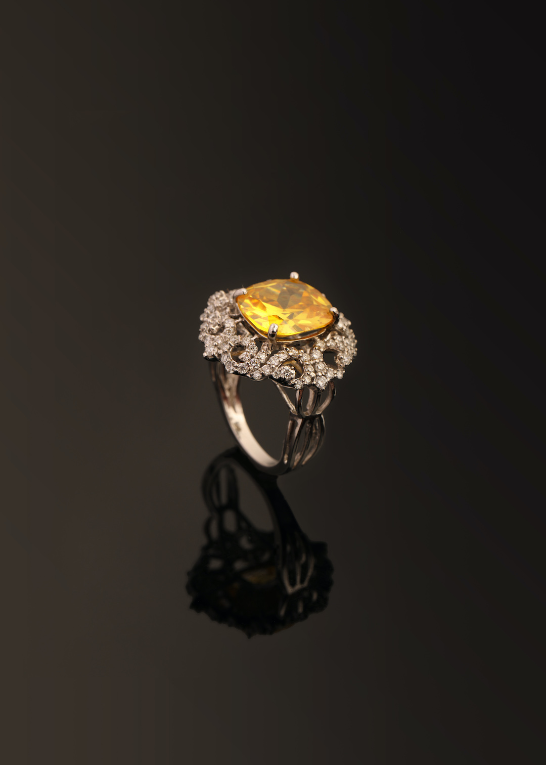 Yellow sapphire diamond ring